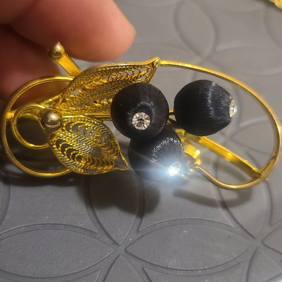 Vintage Gold Tone Black Thread Wrapped Flower Pin Brooch - Picture 3 of 7